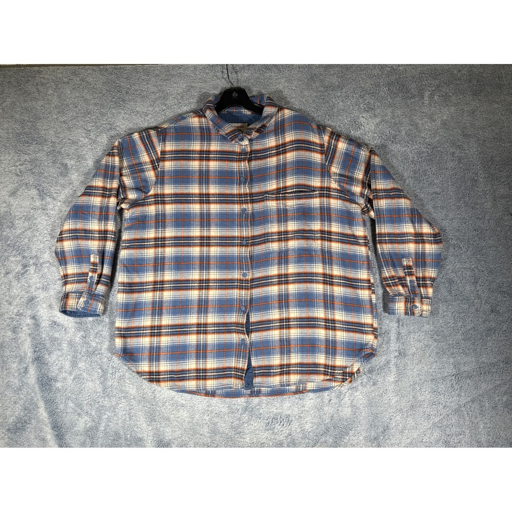 American Eagle‎ Outfitters Mens Blue Orange Plaid Flannel Shirt Large L Cotton